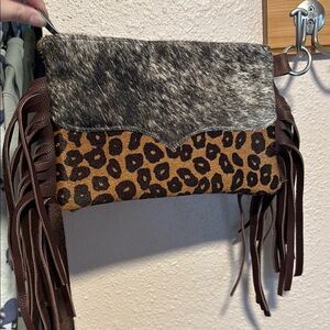 Leopard Print and Fur Fringe Bag